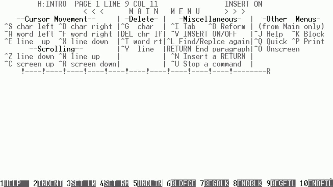 Figure 10-2: Early user interfaces were simple menus of keystroke combinations.